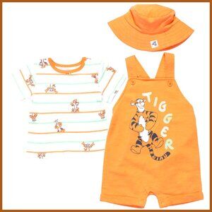 Cotton Blend Short Overalls, T-Shirt & Hat 3 Piece Outfit Set